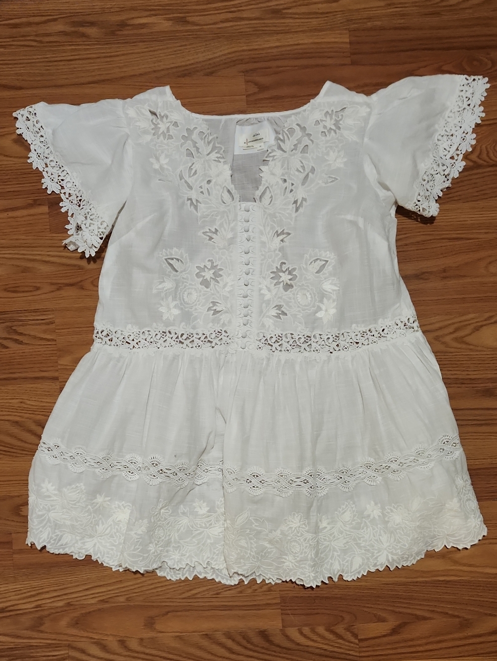 Anthropologie 100% Cotton  Embroidered Women's Lace Tunic Style Top Sz 1X